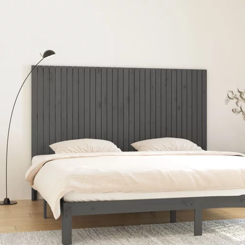 vidaXL Stensko posteljno vzglavje sivo 204x3x110 cm trdna borovina