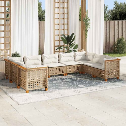  9-dijelni set vrtnih sofa s jastucima bež od poliratana 63.5 x 63.5 x 62 cm Cene