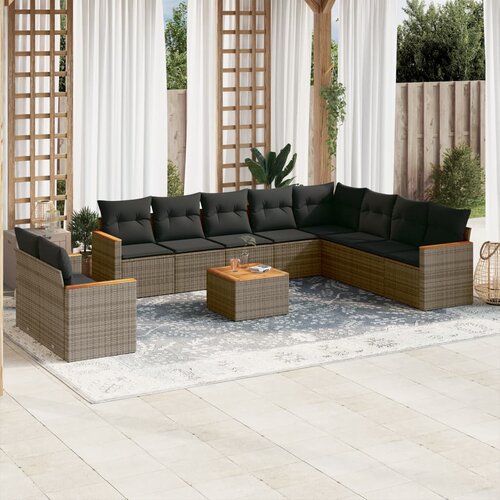 vidaXL 11-dijelni set vrtnih sofa od poliratana s jastucima sivi Cijene