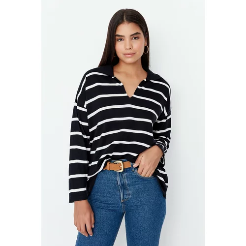 Trendyol Ecru Super Oversize Striped Knitwear Sweater