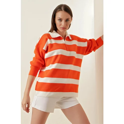 Bigdart 4512 Striped Oversized Sweater - Orange
