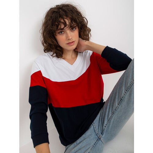 Fashion Hunters Basic white and navy women&amp;#039;s sweatshirt with neckline Slike