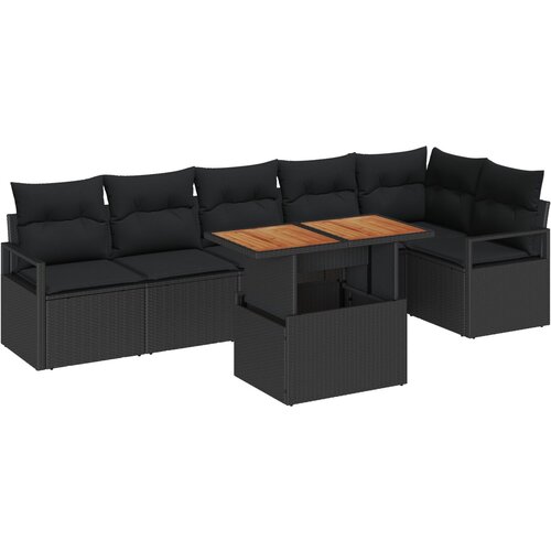VidaXL set vrtnih sofa od 7 dijelova s jastučićima crni poli ratan akacijev, dvostruka vrtna sofa s jastučićima crni poli ratan Slike