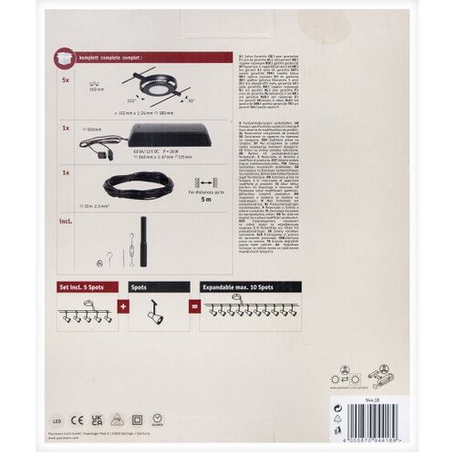 PAULMANN 94418 - KOMPLET 5xLED/4,5W sajlni sistem ROUNDMAC 230V crna Slike