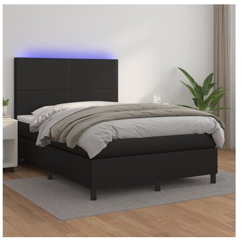  Box spring postelja z vzmetnico LED črna 140x190 cm um. usnje Cene