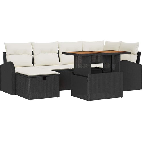 vidaXL Vrtna sedežna garnitura z blazino 7 pcs Črna Poly ratan, (5000021200) Cene