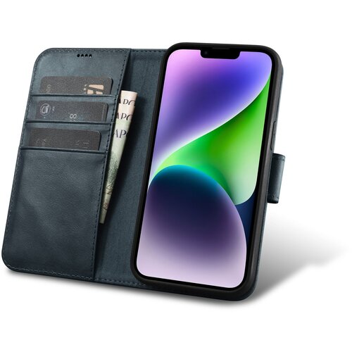 ICARER 2v1 usnjena preklopna torbica za iPhone 14 Anti-RFID Oil Wax Wallet Case modra, (21522257) Slike