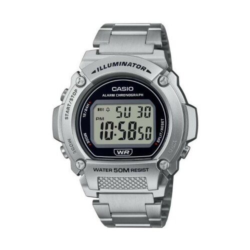 Casio Muški crni srebrni digitalni sportski ručni sat sa srebrnim metalnim kaišem ( w-219hd-1avef ) Cene