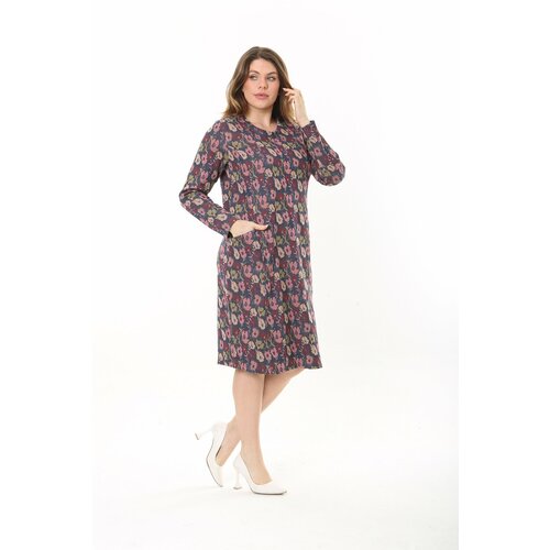 Şans women's plus size colorful cup and pocket detailed long sleeve patterned dress Cene
