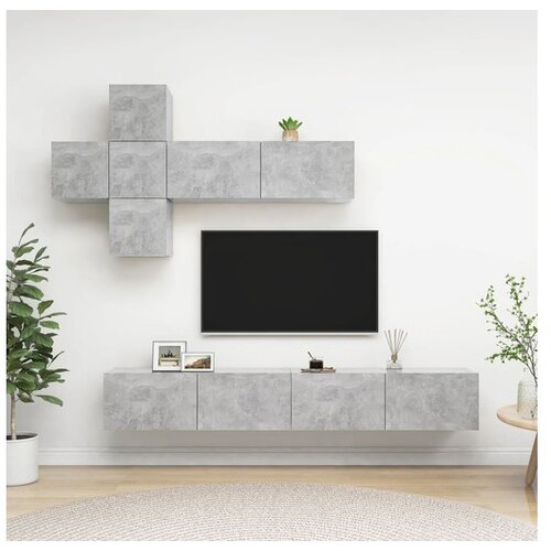  7-dijelni set TV ormarića siva boja betona konstruirano drvo - Beton siva 1 100 cm Cene