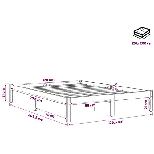  Okvir za krevet od masivne borovine bijeli 120 x 200 cm Slike