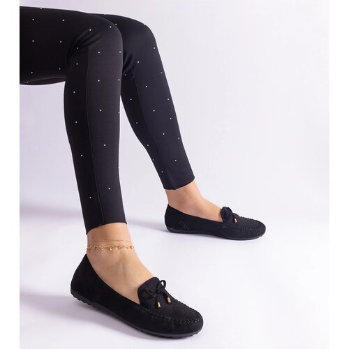 Gemre Treja suede black moccasins with bow Cene