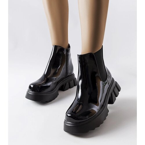 Gemre Black patent insulated ankle boots Delit Cene