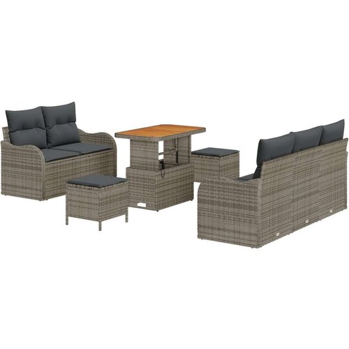  Set Vrtnih Sofa od 8 Dijelova s Jastučićima Siva Poli Ratan Akacija  2-Sjedalna Vrtna Sofa s Pretincem &amp  Jastučićima Siva Poli R Cijene