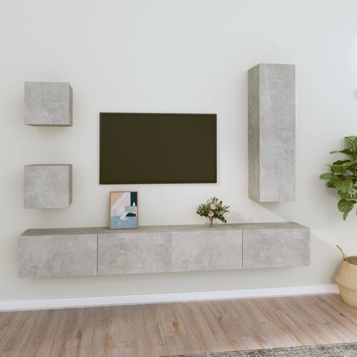  5-dijelni set TV ormarića siva betona konstruirano drvo Slike