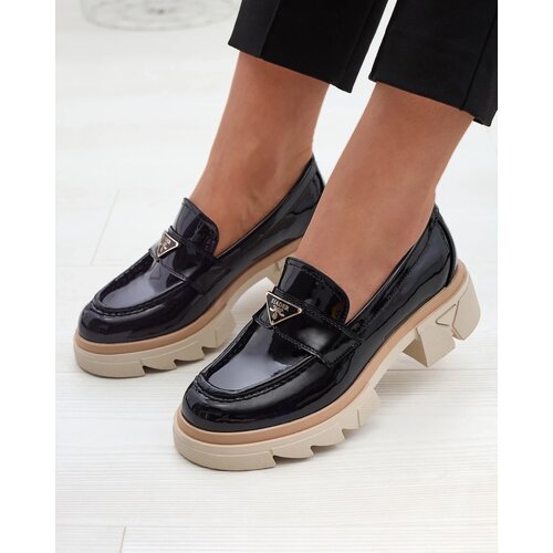 Resti Lacquered women's black moccasins with decoration Sarix - Footwear Cene