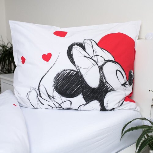 Jerry Fabrics Rdeča/bela enojna bombažna otro&amp;scaron;ka posteljnina 140x200 cm Mickey and Minnie &amp;quot;Love&amp;quot; &amp;ndash; Slike