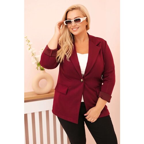 Kesi Włoski Plus Size women's blazer made of viscose with long sleeves and collar plum Cene