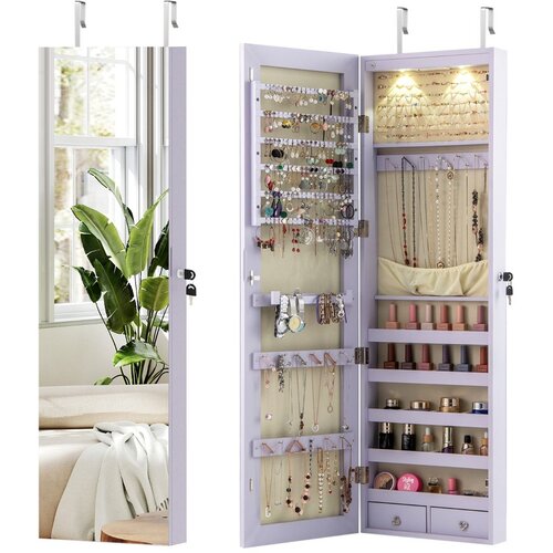 Costway Omarica za nakit z ogledalom in LED Toaleta 35,5 x 10 x 120 cm, (5000399762) Slike