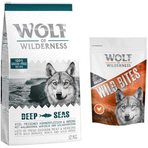 Wolf of Wilderness kg suhe hrane Wolf of Wilderness + Snack gratis! - Adult Deep Seas - slanik + Wide Acres - pi&amp;scaron;čanec (monoprotein) Slike