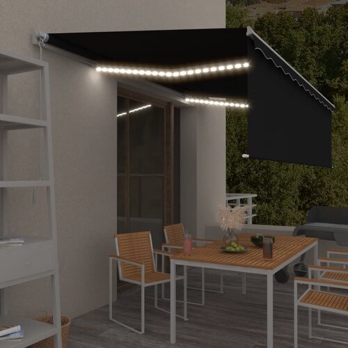 VidaXL tenda na ručno uvlačenje s roletom LED 5 x 3 m antracit Slike