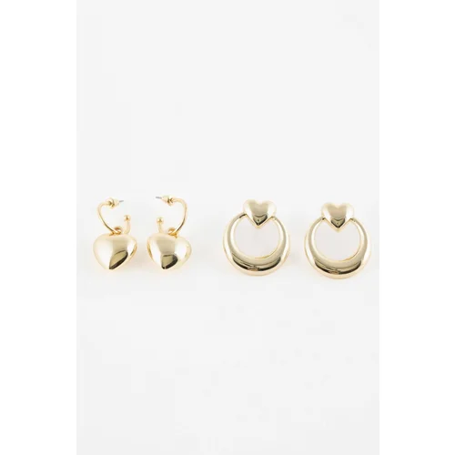 Defacto Women's Set of 2 Heart Gold Earrings