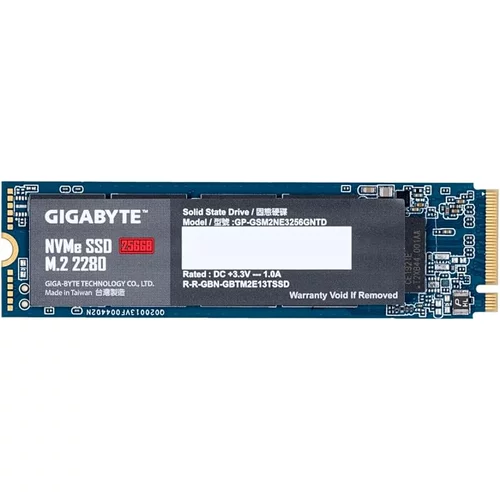 Gigabyte SSD 256GB, M.2 2280, NVMe 1.3 PCI-Express 3.0 x4, 3D NAND TLC, 1700MBs/1100MBs, 5Yr., Retail - GP-GSM2NE3256GNTD