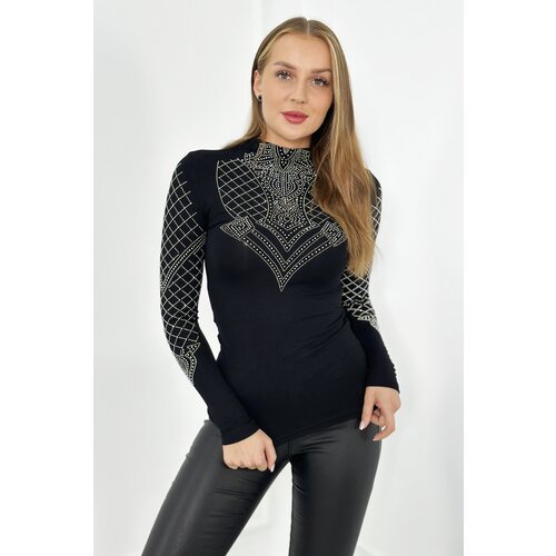Kesi Viscose blouse decorated on neckline and sleeves black Cijene