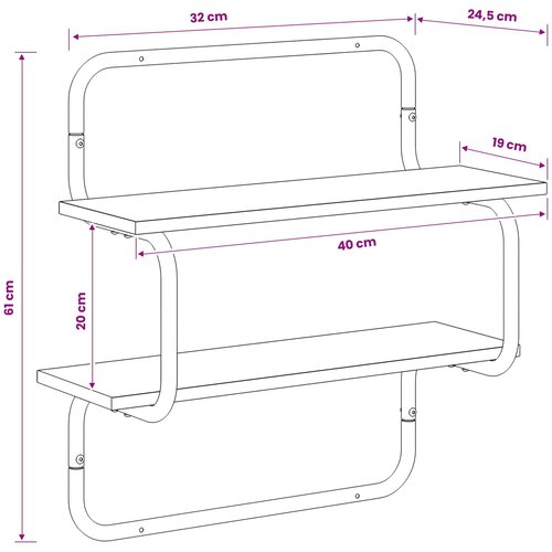  Zidna polica s 2 razine Hrast sonoma 40 x 24,5 x 61 cm Slike