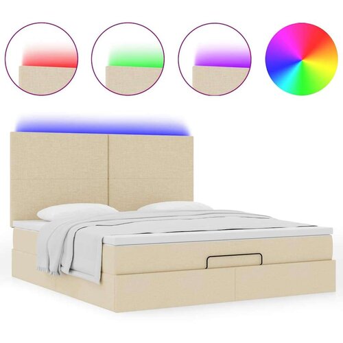 VidaXL Otomanski krevet s madracem i LED krem 160x200cm tkanine Slike