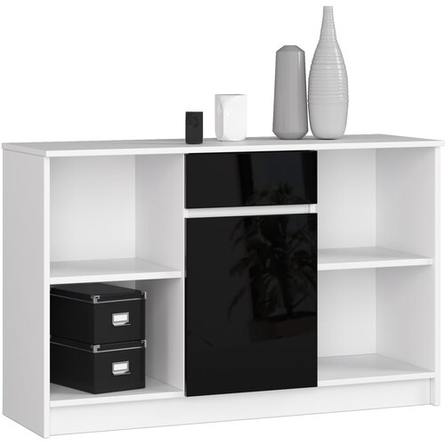 AKORD KOMODA B-17 120 cm 1 Predal 1 Vrata BELO / ČRNO Sijajno, (21703143) Slike
