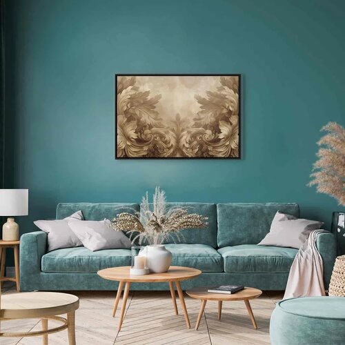  Slika - Carved Baroque Ornaments Rich Composition in Sepia Colors 60x40 U crnom drvenom okviru Slike