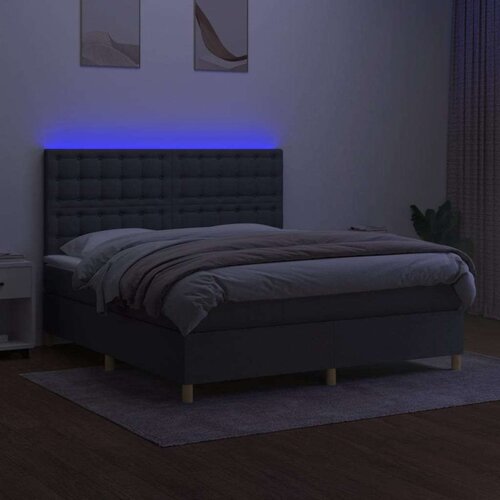  Box spring s madracem LED tamnosivi 180x200 cm tkanina Slike