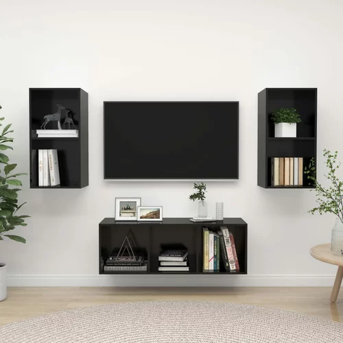 vidaXL TV omarica 3-delna visok sijaj črna iverna plošča