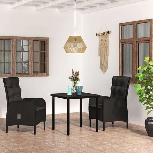  3-dijelni vrtni blagovaonski set s jastucima crni Slike
