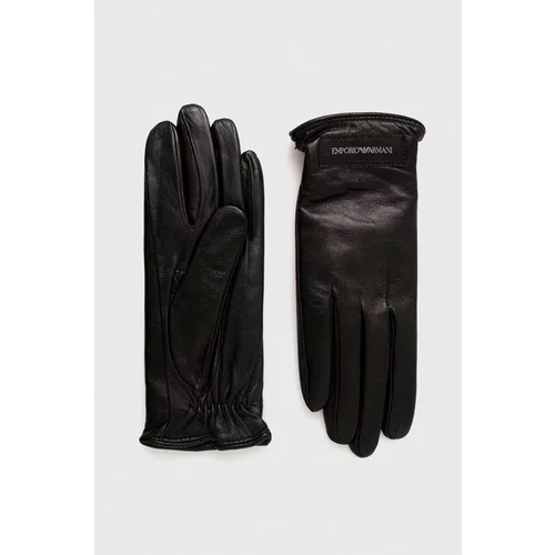 Emporio Armani Kožne rukavice za žene, boja: crna