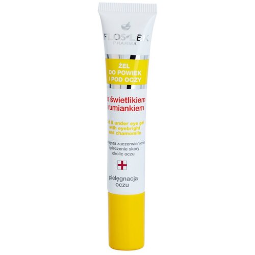 FlosLek Pharma Eye Care gel za predel okoli oči s smetilko in kamilico 15 ml Slike