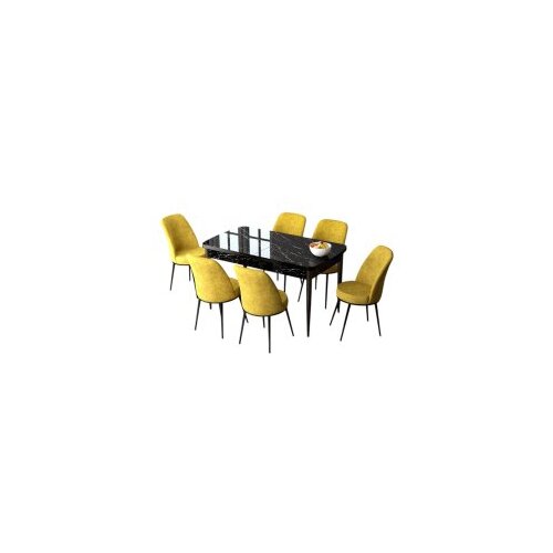 Hanah home set trpezarijski sto i 6 stolica zen black marble mustard Cene
