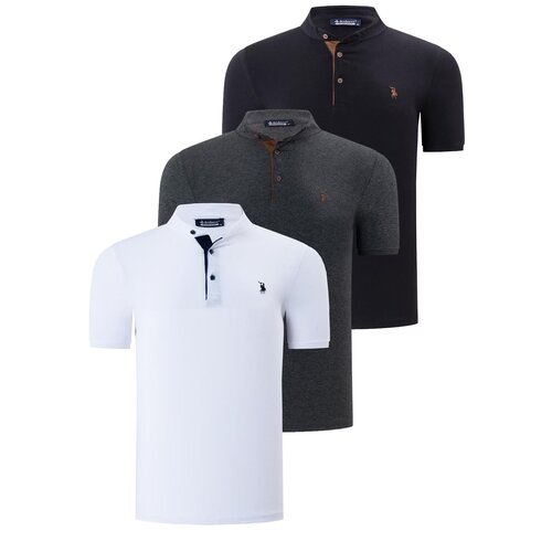 Dewberry TRIPLE SET T8560 MENS T-SHIRT-BLACK-WHITE-ANTHRACITE Slike