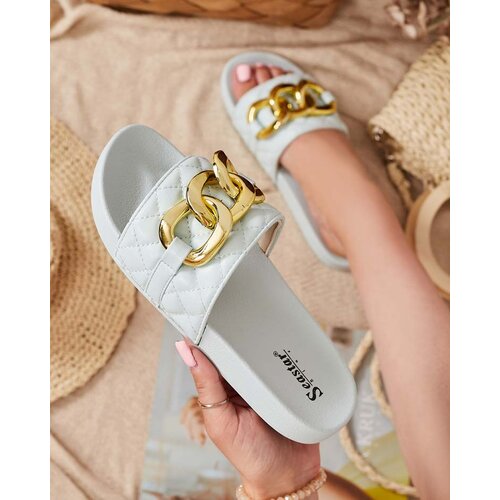 Resti Blue women's quilted slippers with a gold chain Eteris - Footwear Cene