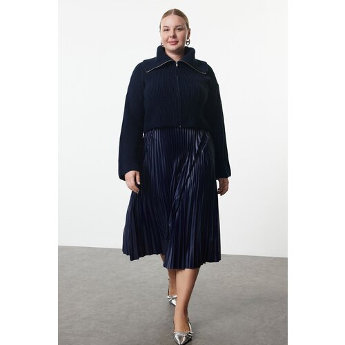 Trendyol Curve Navy Blue Woven Plus Size Skirt Slike