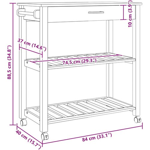  Kuhinjski kolica MONZA Crna 84 x 40 x 88,5 cm Slike
