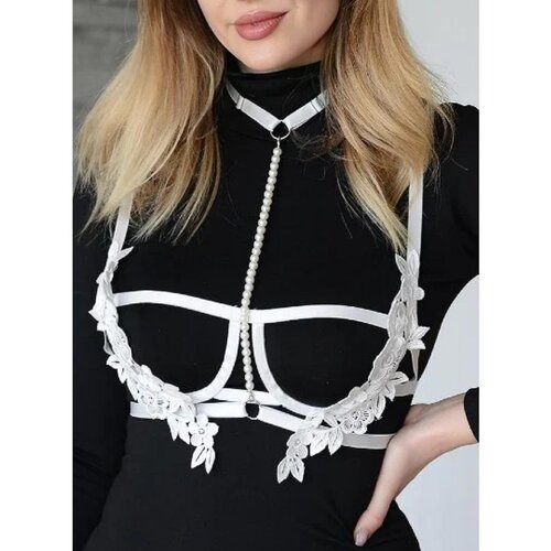 Fenzy Grudnjak Od Elastičnih Naramenica S Čipkom I Umjetnim Biserom, Bijeli Cijene