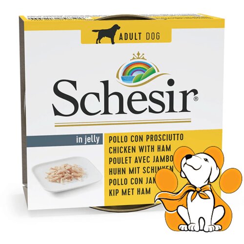 Schesir dog Chicken With Ham 150g, Vlažna Hrana Sa Piletinom i Prelivom Od &amp;Scaron;unke Slike