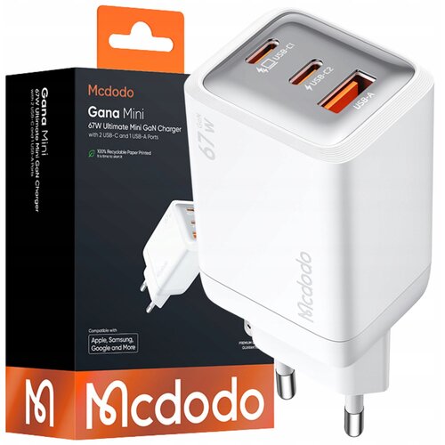 McDodo HITR STENSKI POLNILEC CUBE 3X USB-C PD USB 67W BELA, (5000337895) Slike