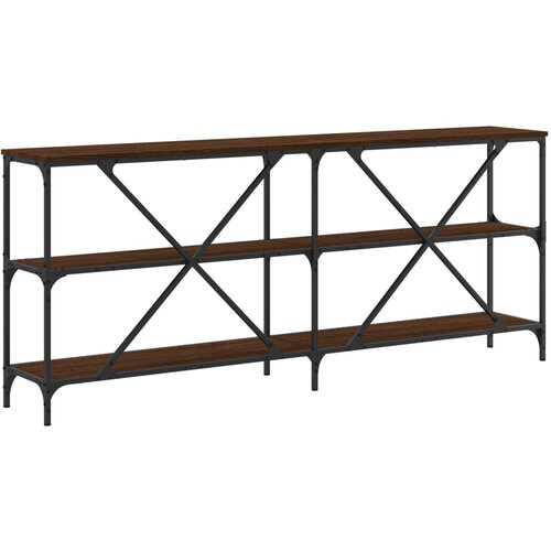  Konzoni stol boja smeđeg hrasta 180x30x75 cm od drva i željeza Slike