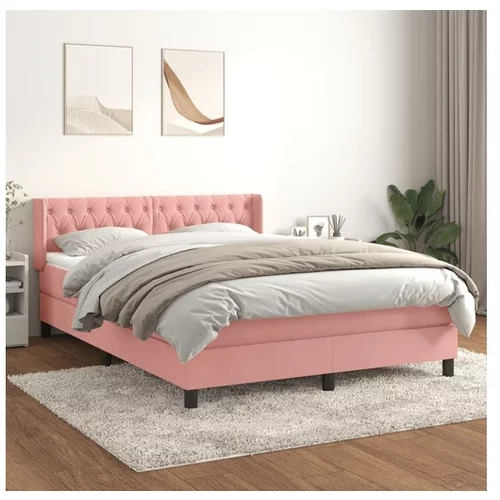 vidaXL Box spring postelja z vzmetnico roza 140x200 cm zamet