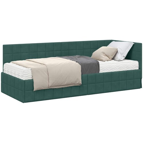 vidaXL Kutni krevetni okvir s madracem 2 pcs Zelena Bar&scaron;un - Tamnozelena 80 x 200 cm Cijene