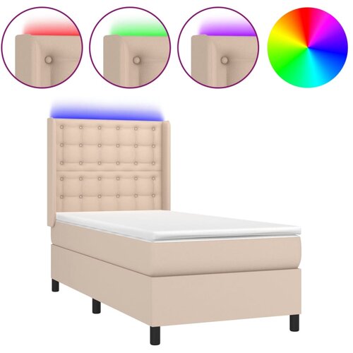 vidaXL Box spring postelja z vzmetnico LED kapučino 100x200 cm, (20893631) Cene