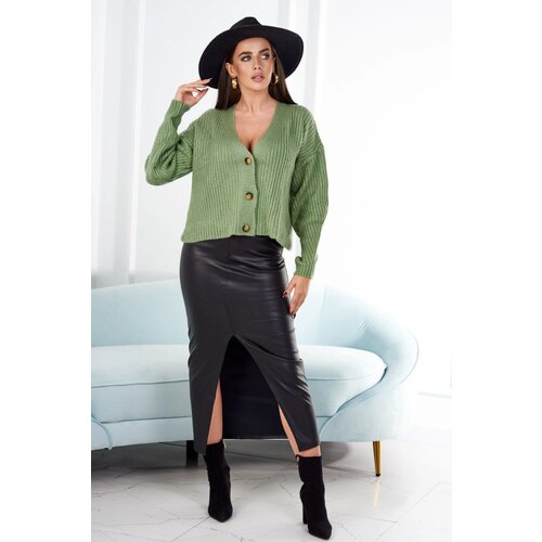 Kesi Ribbed sweater with buttons dark mint Cene